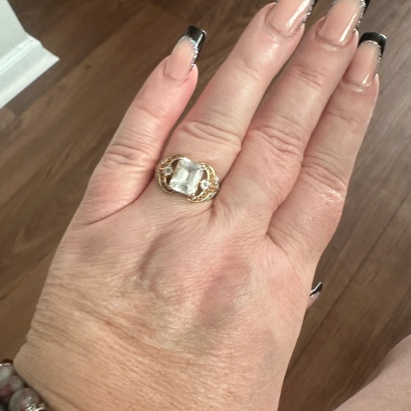 4-CT TOPAZ &MOCHA DIAMOND RING size 12. solid sterling silver, plated w/18K gold - Picture 2 of 8